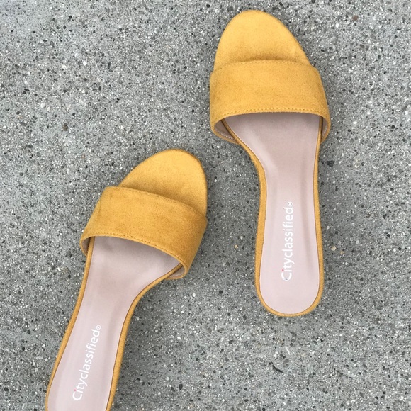 City Classified Mustard Yellow Kitten Heel Mule - Picture 2 of 7
